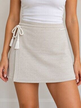Talula Neutral Knit Wrap Mini Skirt